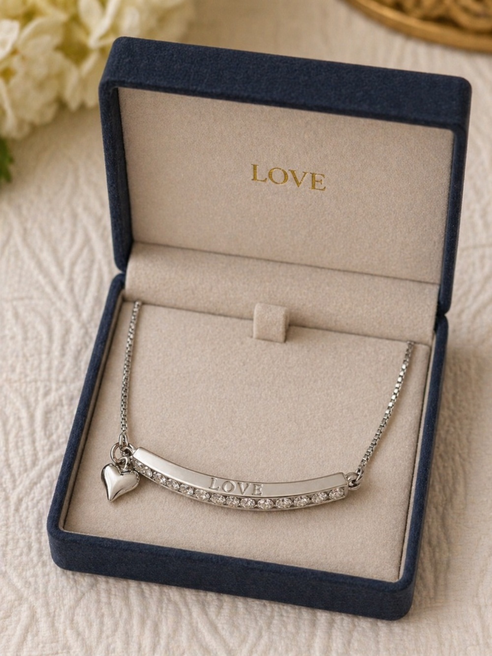 “Love” Silver Tone Bracelet Adjustable with Heart